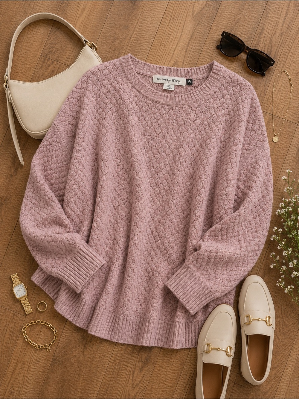 In Every Story Plus Size 2X Dusty Rose Textured Knit Sweater|Cozy & Oversized